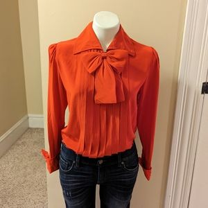Vintage Oleg Cassini blouse collection red silk bow top size 6